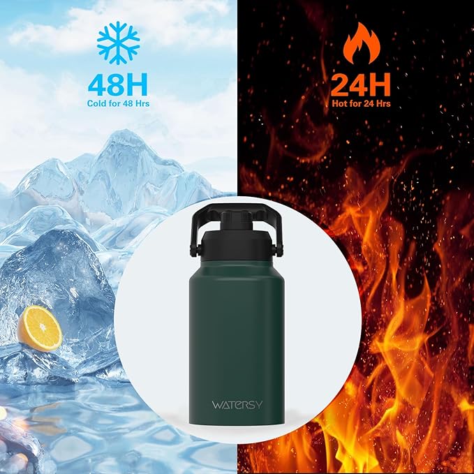 2/3 Gallon Water Bottle Insulated(Cold for 48 Hrs),BPA Free&Leak Proof,87oz Stainless Steel Water Jug/Flask,Big thermo,Large Water Bottle with Handle for Gym,Hiking,Camping,Dark Green