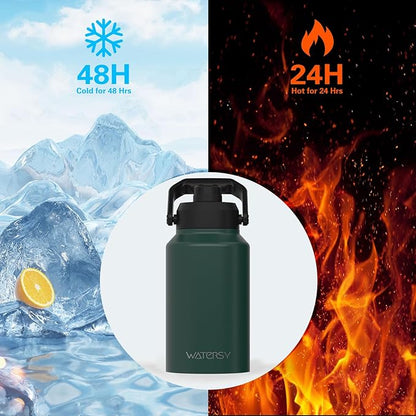 2/3 Gallon Water Bottle Insulated(Cold for 48 Hrs),BPA Free&Leak Proof,87oz Stainless Steel Water Jug/Flask,Big thermo,Large Water Bottle with Handle for Gym,Hiking,Camping,Dark Green