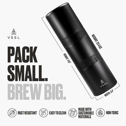 Nest Pour Over Coffee Kit | Coffee Maker for Camping | All-In-One Travel Pour Over | Transportable Dripper, Two 10oz Stainless Steel Travel Mugs | Compact Storage & Adventure Ready | Black