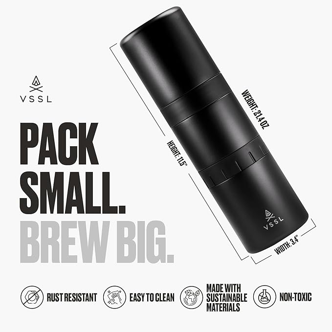 Nest Pour Over Coffee Kit | Coffee Maker for Camping | All-In-One Travel Pour Over | Transportable Dripper, Two 10oz Stainless Steel Travel Mugs | Compact Storage & Adventure Ready | Black