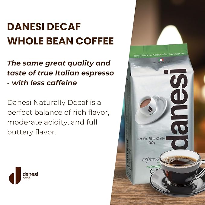 Danesi Caffe Italian Whole Coffee Beans - Espresso Coffee Beans and Medium Roast Whole Bean - Perfect for Espresso Machines, French Press, and Home Brewing - Decaf (2.2 lb)