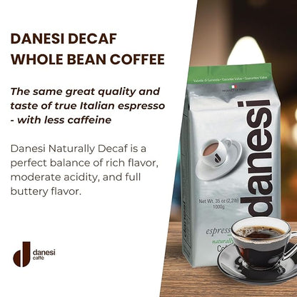 Danesi Caffe Italian Whole Coffee Beans - Espresso Coffee Beans and Medium Roast Whole Bean - Perfect for Espresso Machines, French Press, and Home Brewing - Decaf (2.2 lb)