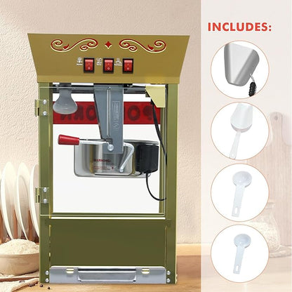 Popcorn Machine with Cart, Wheels & 12 Oz Kettle, Popcorn Maker Machine Vintage Style Movie Theater Popcorn Machine for Parties, Events, Commercial, and Home Theater