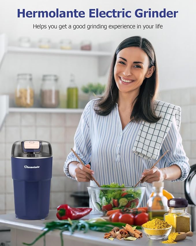 Herb Spice Grinder, One-key Electric Grinder with 304 Stainless Steel Blades and Cleaning Brush, Electric Grinders for Herb, Spices, Coffee, Nuts, Seeds,etc.