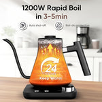 Load image into Gallery viewer, COZII Gooseneck Electric Kettle with ±1°F Temperature Control, 1200W Quick Heating for Pour Over Coffee &amp; Tea, 0.9L Water Boiler with 24H Keep Warm &amp; Auto Shut Off, Stainless Steel Interior, Black