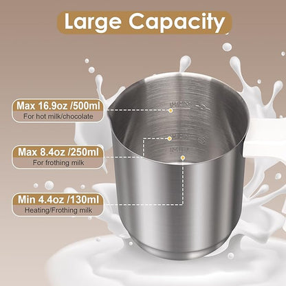 Milk Frother, 16.9 OZ Milk Frother and Steamer, 4 in 1 Electric Milk Frother Dishwasher Safe, Durable Silent Working Frother for Coffee, Hot and Cold Foam Maker, White