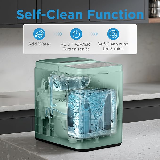 Midea MERI26B1AGN Countertop Bullet-Ice Maker, 8 Ice Bullets Ready in 6 Minutes, 26lbs/24H, Self-Cleaning Function with Ice Scoop and Basket for Home/Office/RV