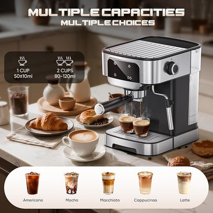 Espresso Machine 20 Bar, Professional Espresso Maker with Power Milk Frother，Compact Espresso Coffee Machine With LED Touch Screen for Home Latte, Cappuccino, 61OZ Removable Water Tank 2025