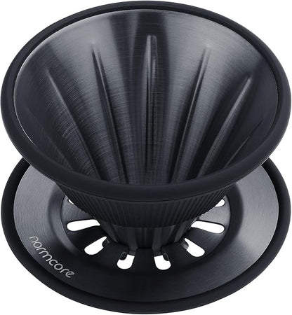 Normcore 2-in-1 Pour Over Coffee Dripper, Brews 1-2 Cups Coffee Brewer, Use V60 and Wave Filter Paper Brewer, Titanium Coated 304 Stainless Steel, Black