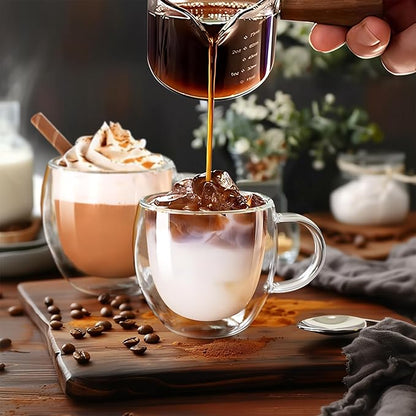 6 Ounces Set of 4 Double Walled Glass Coffee Mugs with Handle Insulated Layer Coffee Cups Borosilicate Glass Espresso Double Insulated Clear Glass Coffee Mug for Hot Beverages
