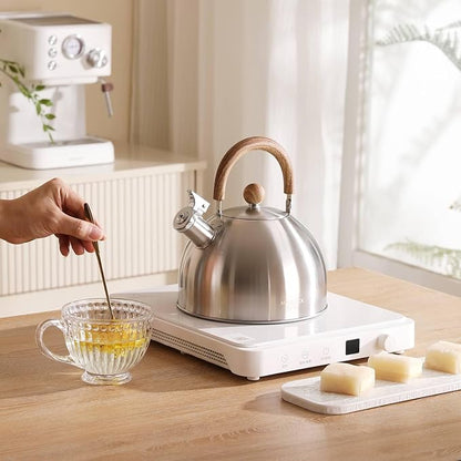 Tea Kettle, 18/8 Stainless Steel Whistling Teapot, 3.17 Quart Camping Tea Kettle for Stovetop, Water Coffee Pot with Anti-Hot Wood Handle (3L,Silver)