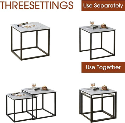 VILAWLENCE Coffee Table Set of 2, Modern Gold Wooden Side Table, Metal Frame Square End Table, Center Tables,Nesting Coffee Table for Living Room,Bedroom and Small Spaces