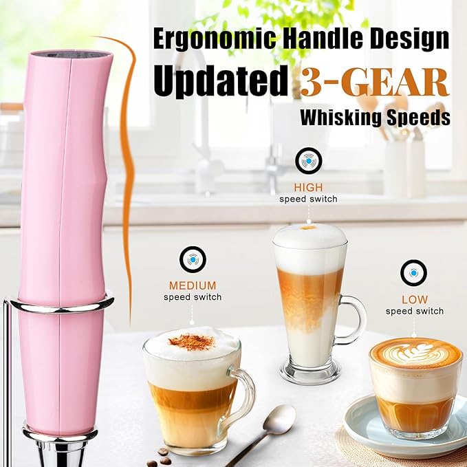 Nahida Rechargeable Milk Frother Wand for Coffee Include Stand - Pink