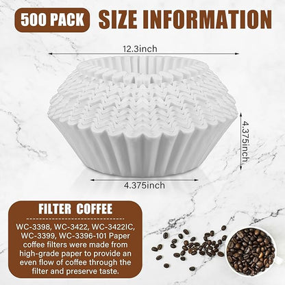 500 Pcs Extra Large Coffee Filters Disposable White Commercial Paper Filters for Coffee Brewing, Restaurants, Large Brewers, No Overflow, No Tearing (12-5/16in X 4-3/8 in)