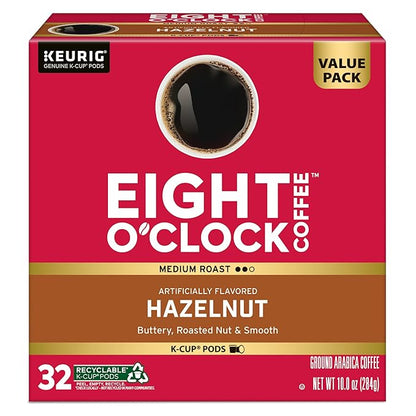 Eight O'Clock Coffee Hazelnut Single-Serve Keurig K-Cup Pods, Medium Roast Coffee Pods, 32 Count