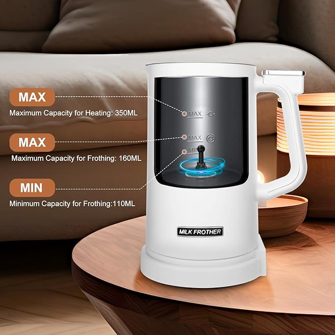 Milk Frother, 4 in 1 Milk Electric Milk Steamer, 500W 11.8oz/350ml Automatic Warm and Cold Foam Maker for Coffee,Latte, Cappuccino, Macchiato, Hot Chocolate, Silent Operation, White