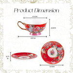 Load image into Gallery viewer, KAMMAK Ceramic Coffee Cups and Saucers Set of 2, Porcelain Espresso Cups with Saucers, 5.64 oz Handcrafted Ceramic Floral Coffee and Tea Cup, Vintage Drinkware for Tea Party, Office, Women Gifts