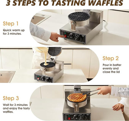 Commercial Waffle Maker, 1200W Waffle Iron, Professional Rotatable Waffle Baker Machine with Temp and Time Control, Non-Stick Baking Pan Stainless Steel for Restaurant Bakeries Kitchen Home