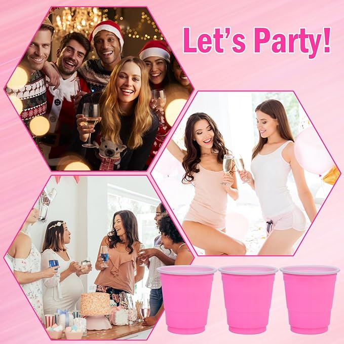 100 Pcs Pink Plastic Shot Cups, Disposable Shot Glasses 2 oz Plastic Mini Cups for Birthday, Bachelorette Party, Tasting Serving, Jello Shots, Baby Shower, Parties Favor & Supplies