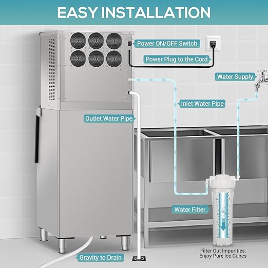 Commercial Ice Maker Machine 430Lbs/24H, Industrial Ice Machine 350 Lbs Storage Bin, 156PCS Clear Ice Cubes in 11 Mins, Freestanding Stainless Steel Ice Maker for Restaurants/Bar/Large Families
