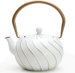 Load image into Gallery viewer, Tea Kettle, TOPTIER Japanese Cast Iron Teapot with Stainless Steel Infuser, Cast Iron Tea Kettle Stovetop Safe, Wave Design Tea Pot Coated with Enameled Interior for 30 Ounce (900 ml), White