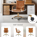 Load image into Gallery viewer, MOJAY Mid-Back Ergonomic Leather Office Chair, Modern Upholstered Executive Desk Chair with Gold Frame Armrest Computer Task Chair (Camel)
