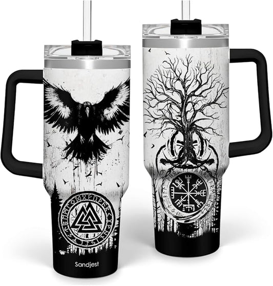 Viking Gifts for Men, 40oz Stainless Steel Insulated Coffee Tumbler With Lid & Straw, Travel Cup Gift for Husband Dad, Christmas Birthday