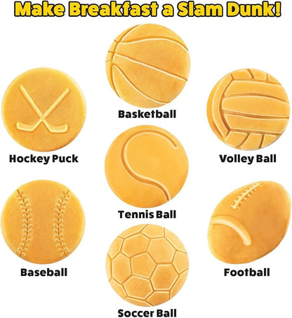 Sports Waffle Maker- Make Breakfast a Slam Dunk- Bakes 7 Themed Pancakes Including Football, Baseball, Basketball, Soccer, Tennis & More- Electric Nonstick Waffler- Unique Gift for Boys, Girls & Kids