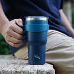 Load image into Gallery viewer, 30 oz Tumbler with Handle and 2 Straw 2 Lid, Insulated Water Bottle Stainless Steel Vacuum Cup Reusable Travel Mug, Navy Blue