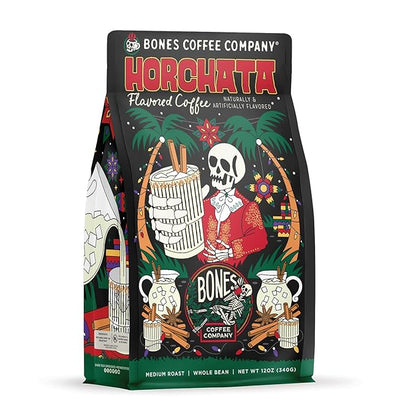 Bones Coffee Company Horchata Flavored Coffee, Medium Roast Low Acid Arabica Beans Compatible with Auto drip and French Press Coffee Maker, 12 Oz Whole Bean