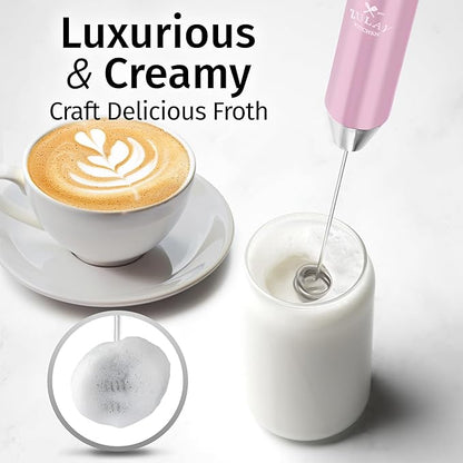 Zulay Kitchen Lux Rechargeable Milk Frother Handheld - Powerful 2-Speed Motor, Fully Waterproof, 2000mAh Battery - Drink Mixer For Latte, Cappuccino, Matcha, Protein Powder - Pink