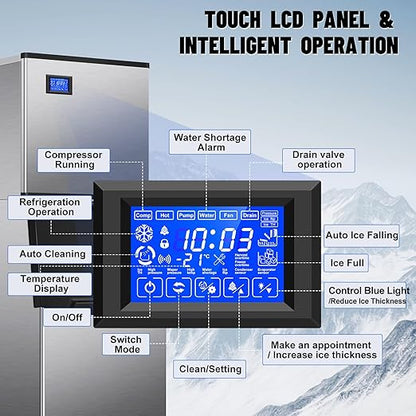 Commercial Ice Maker Machine 500Lbs/24H with 350Lbs Large Ice Storage Bin, Freestanding Ice Maker 156Pcs Clear Ice Cubes in 10Mins, Auto-Clean Stainless Steel Industrial Ice Machine for Restaurant