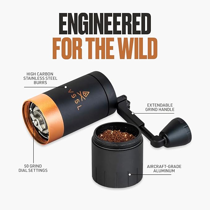 Java G45 Manual Coffee Grinder | Coffee for Camping | Bean Grinder | Travel Pour Over | Stainless Steel Conical Burr | ~ 45 Gram Capacity | Extendable Grind Handle | 50 Grind Settings | Carbon