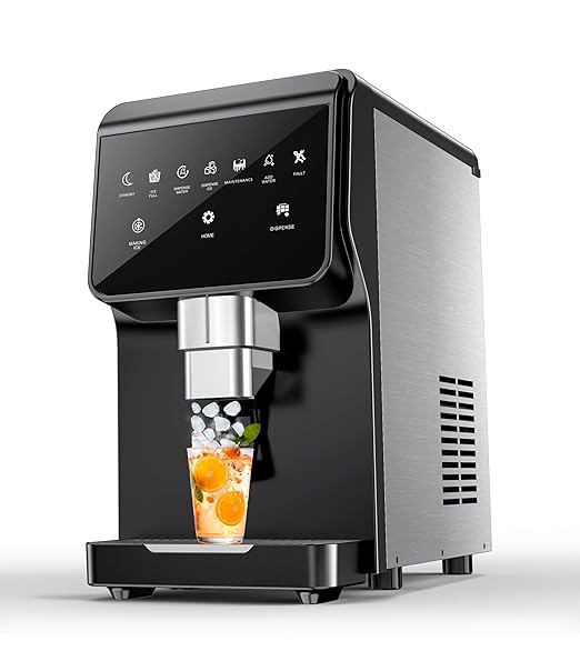 Countertop Nugget Ice Maker with Water Dispenser – 60 lbs/Day, 5 lbs Bin, Soft Chewable Ice Machine, Self-Cleaning Stainless Steel Ice Maker for Home, Kitchen, Bar, Office