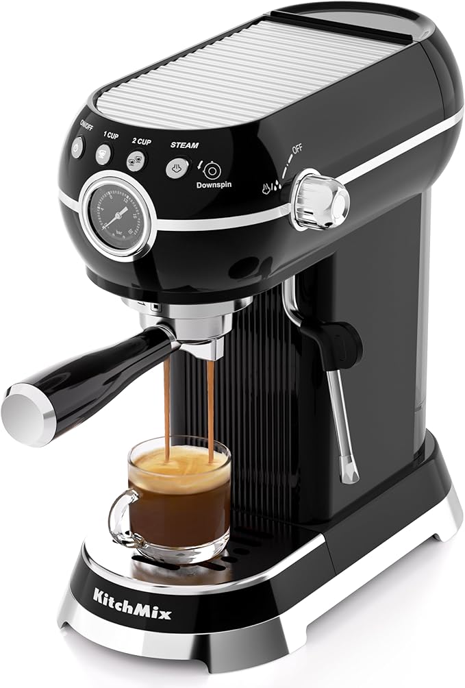 Espresso Machine with Milk Frother, 20 Bar Espresso Maker for Latte and Cappuccino, Expressions Coffee Machine with Removable Water Tank (Glossy dark)