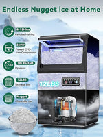 Load image into Gallery viewer, Commercial Nugget Ice Maker Machine with 12Lbs Storage Bin, 70Lbs/24H Stainless Steel Undercounter/Freestanding Pellet Crushed Chewable Ice Maker with Self-Cleaning for Home, Party, Office
