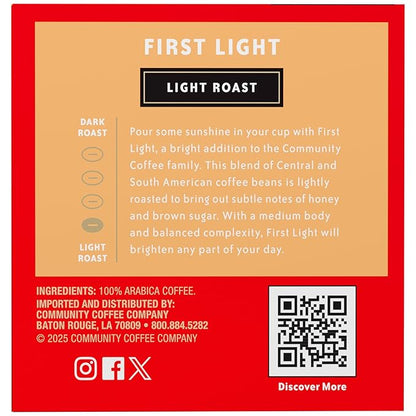 Community Coffee First Light, 12 Keurig Coffee Pods, Light Roast, Compatible with all K-Cup Brewers, 12 Count (Pack of 1)