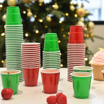 Load image into Gallery viewer, 100 Pack 2 oz Plastic Shot Glasses Disposable Shot Cups, Mini 2oz Party Cups for Christmas, Birthday, Wedding, Bachelorette Party, Baby Shower Supplies (Red, Green)