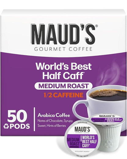 Maud's Half Caff Coffee Pods, 50ct, Medium Roast Coffee in Recyclable Single Serve Pods – 100% Arabica Coffee, Compatible with Keurig K Cups Maker