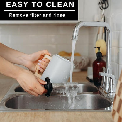 HASTINGS 68 Oz Pour Over Coffee Maker Set with Double Layer Reusable Stainless Steel Filter 8-Cup and Wood Handle - Dual Wall Heat Resistant Drip Coffee Brewer, Pour Over Coffee Dripper Carafe, Gray