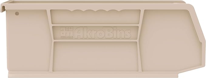 Akro-Mils 30224 AkroBins Plastic Storage Bins, Space-Saving Stackable Bins for Garage, Pantry, Craft Organization, 11" L x 4" W x 4" H, Stone, 12-Pack