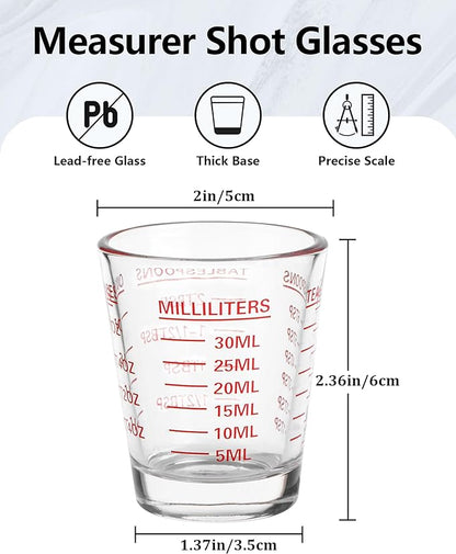 Shot Glasses Measuring Cup Set 4PACK Espresso Shot Glasses Liquid Heavy Glass 26-Incremental Measurement 1 OZ, 2 TBS, 6 TSP, 30 ML Kitchen Tools (Red)