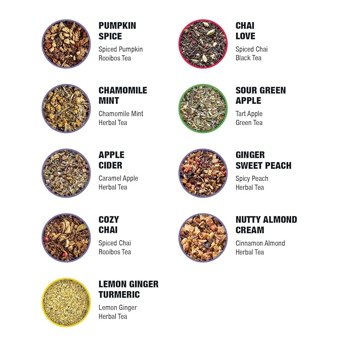 Tiesta Tea - Fall Medley Tea Sampler Dry Flight Set, Loose Leaf, No Caffeine, Makes Hot & Iced, Assorted Brew Sets with Herbal, Black, Fruit, Chai Blend & More, 9 Resealable Sample Pouches