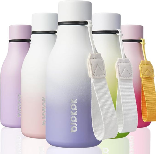 BJPKPK Insulated Water Bottles, 12oz Stainless Steel Metal Water Bottle with Strap, BPA Free Leak Proof Jugs, Mugs, Flasks, Reusable Thermal Flasks for Sports & Travel, Lilac Elegance
