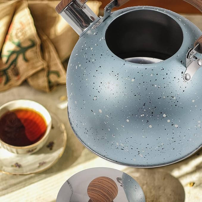 Hemoton Stovetop Tea Kettle Stainless Steel Whistling Teapot Water Kettle Stove Coffee Kettle with Ergonomic Handle for Boiling Water 2L Blue