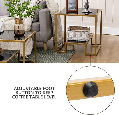 COSVALVE Simple Modern Glass 3-Piece Table Set, Includes Coffee Table and 2 End Tables, Brass
