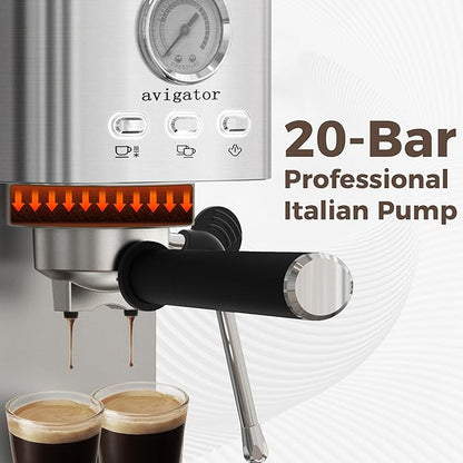 Coffee Espresso Machine 20 Bar, Cappuccino Coffee Makers with Milk Frother and Removable Water Tank, Stainless Steel Expresso Machines for Home