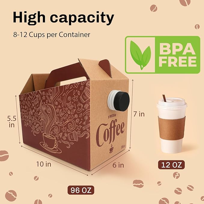 10 Pack Disposable Coffee Box Dispensers Coffee to Go Drink Containers Insulated Hot Beverage Dispenser coffee Carrier with Handle Beverage Server for Parties Catering Take Out (96 oz)