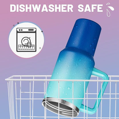 Insulated Tumbler with Handle Straw and Spout - 2-in-1 Lid, 40 oz Water Bottle Keep Cold-34H & Hot-10H, Leakproof, Dishwasher Safe, Stainless Steel Travel Coffee Mug Fits in Car Cup Holder