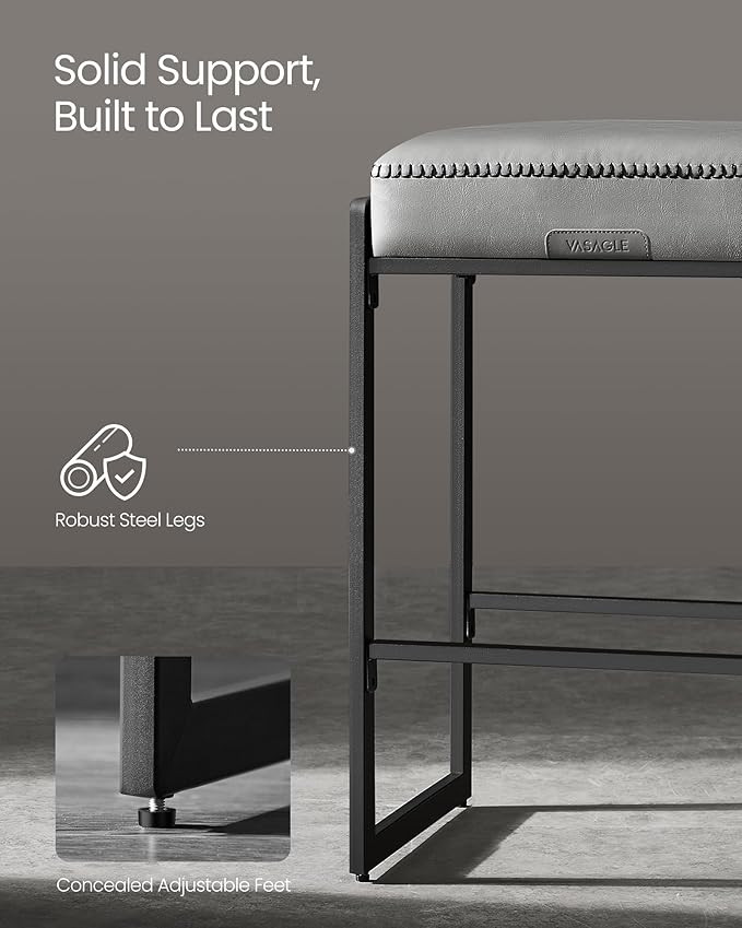 VASAGLE EKHO Collection - Bar Stools Set of 2, Counter Height Bar Stools, Synthetic Leather with Stitching, Mid-Century Modern Counter Stools, 26-Inch Tall, Kichen Home Bar Dining Room, Dove Gray